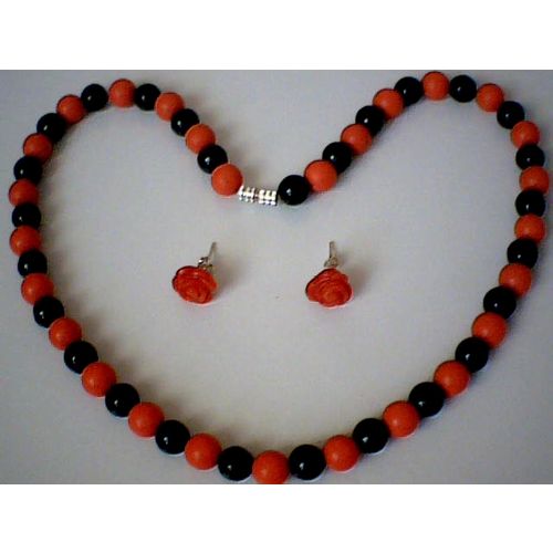 red coral necklace and earrings
