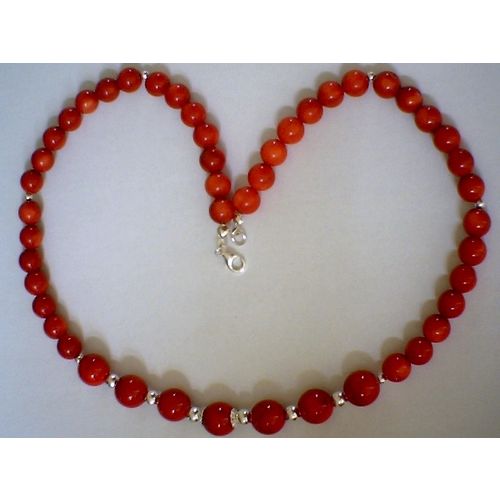 GENUINE CORAL & 925 STERLING SILVER NECKLACE